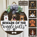 Beware Of Wiggle Butts, Wooden Door Hanger, Personalized Dog Breeds Door Sign, Dog Lovers Gifts, Front Door Decor