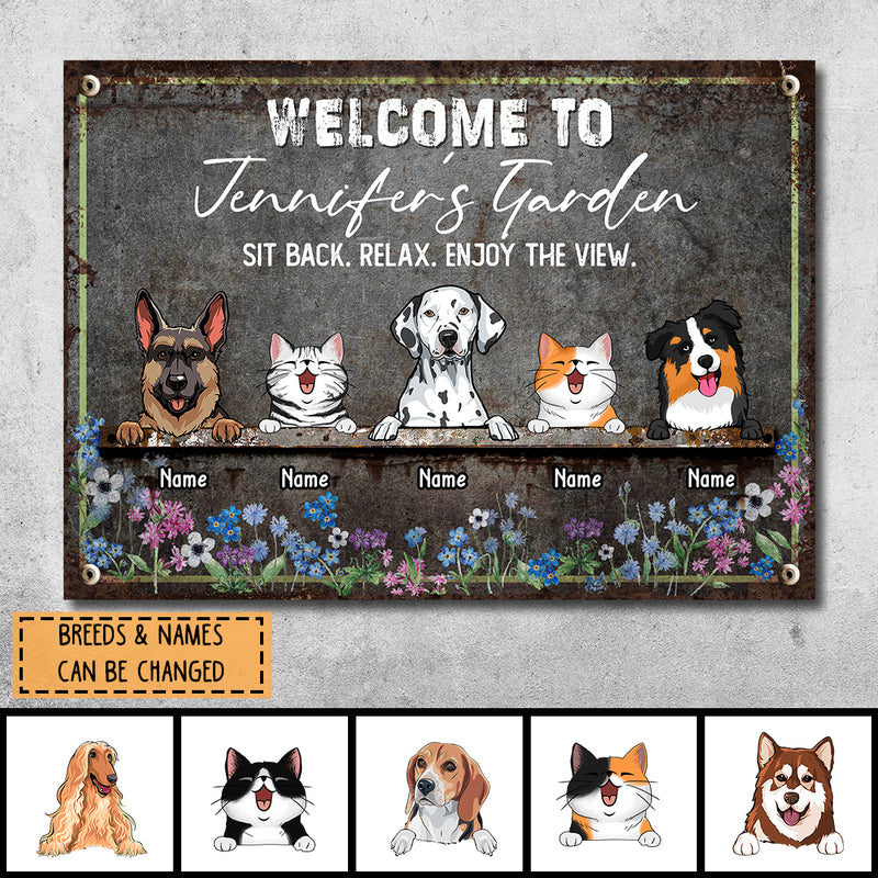 Metal Garden Sign, Gifts For Pet Lovers, Sit Back Relax Enjoy The View Flowers Welcome Signs