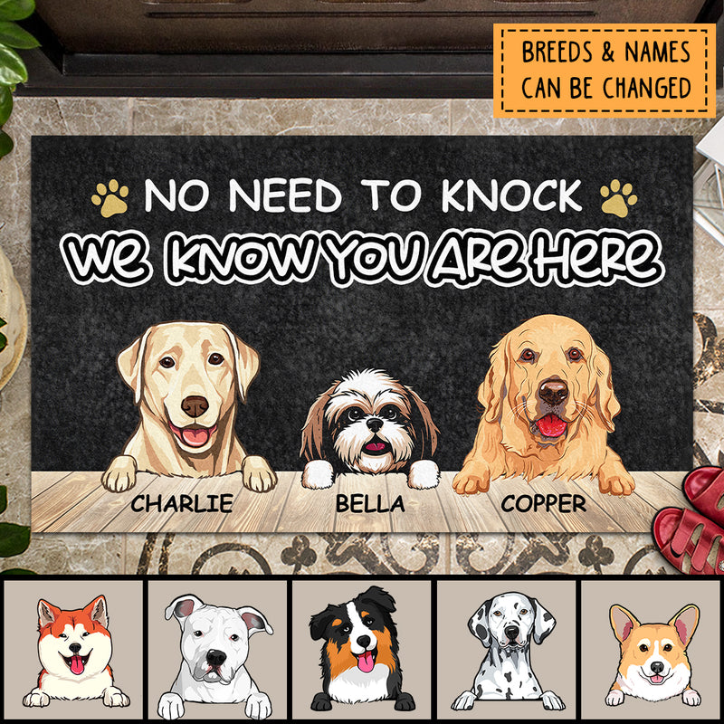No Need To Knock I Know You Are Here, Black Doormat, Personalized Dog Breeds Doormat, Home Decor, Gifts For Dog Lovers