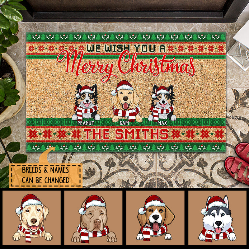 We Wish You Merry Christmas, Green & Red Doormat, Personalized Dog Breeds Doormat, Xmas Gifts For Dog Lovers