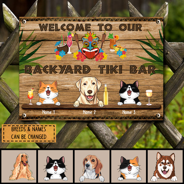 Metal Backyard Tiki Bar Signs, Gifts For Pet Lovers, Hawaiian Tiki Silhouettes Welcome Signs