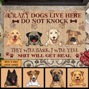 Crazy Dogs Live Here Do Not Knock They Will Bark, Red Pawprints, Personalized Dog Breeds Doormat, Gifts For Dog Lovers