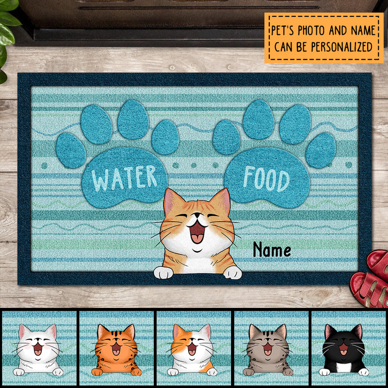 Water Or Food, Blue Pawprints Doormat, Personalized Cat Breed Doormat, Gifts For Cat Lovers, Home Decor