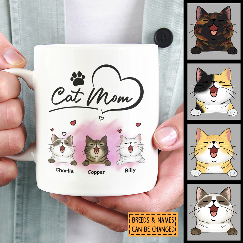 Personalized Cat Breeds Mug, Gifts For Cat Moms, Cat Mom & Heart Mug, Gifts For Mother's Day