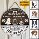 Leave Packages By The Door Text Or Call If You Need Something, Rustic Wooden Wreath, Personalized Dog Breeds Door Sign