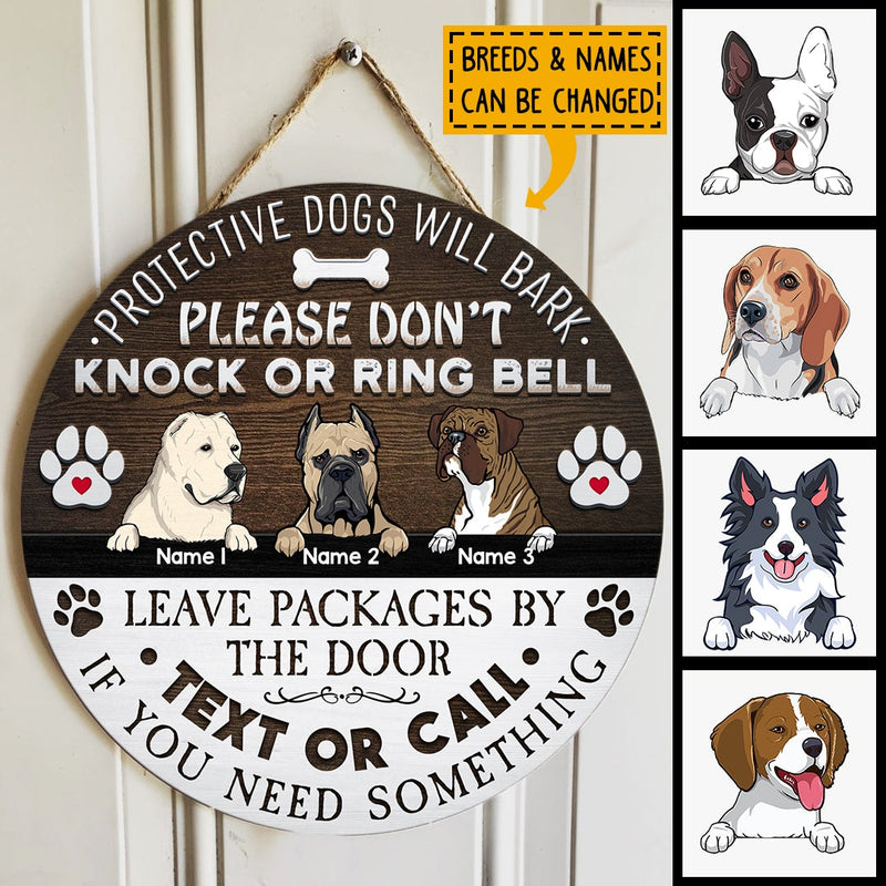 Leave Packages By The Door Text Or Call If You Need Something, Rustic Wooden Wreath, Personalized Dog Breeds Door Sign