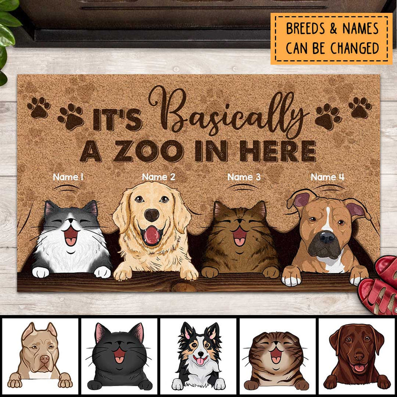 It's Basically Zoo In Here, Pet Peeking From Curtain, Personalized Dog & Cat Doormat, Gifts For Pet Lovers