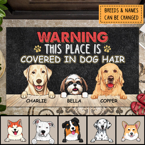 Warning This Place Is Covered In Dog Hair, Black Doormat, Personalized Dog Breeds Doormat, Home Decor, Dog Lovers Gifts