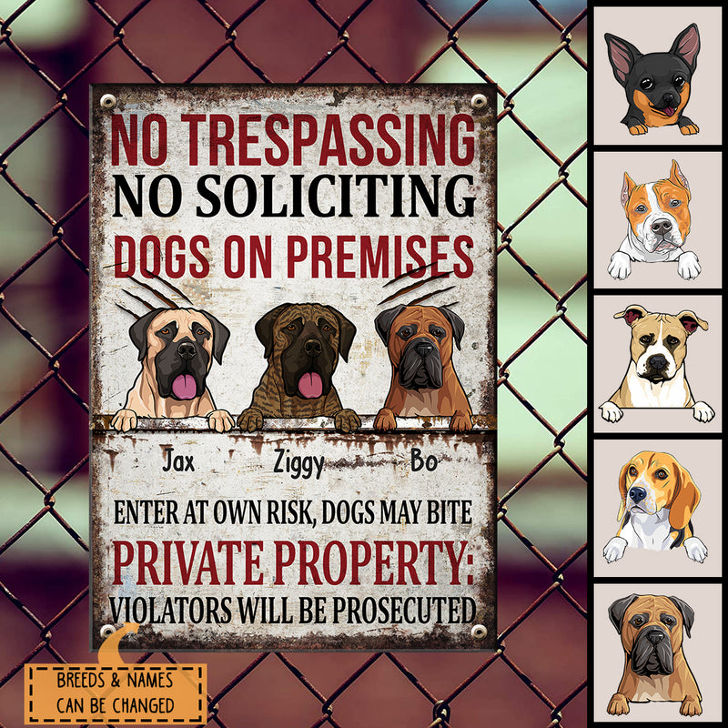 No Soliciting Metal Yard Sign, Gifts For Dog Lovers, Private Property Violators Will Be Prosecuted Warning Signs