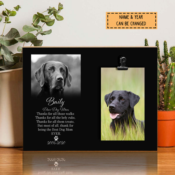 Thanks For All Those Walks, Dog Memorial Keepsake, Personalized Dog Name Photo Clip Frame, Gifts For Loss Of Dog