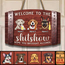 Welcome To The Shitshow, Dog & Beverage Sign, Personalized Dog Breeds Door Sign, Front Door Decor, Dog Lovers Gifts