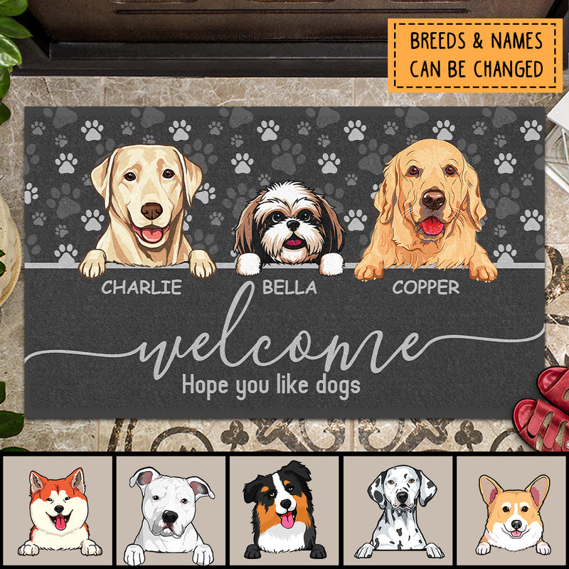 Welcome Hope You Like Dogs, Dark Doormat, Personalized Dog Breeds Doormat, Home Decor, Gifts For Dog Lovers