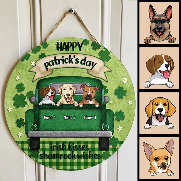 ﻿Happy St. Patrick's Day Irish Kisses Shamrock Wishes, Personalized Dog Breeds Door Sign, Dog Lovers Gifts