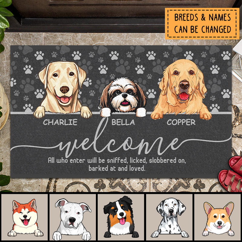 Welcome All Who Enter Will Be Loved, Dark Doormat, Personalized Dog Breeds Doormat, Home Decor, Gifts For Dog Lovers