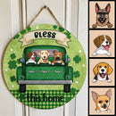 Bless This Home, Four-Leaf Clover Door Hanger, Personalized Dog Breeds Door Sign, Dog Lovers Gifts, Front Door Decor