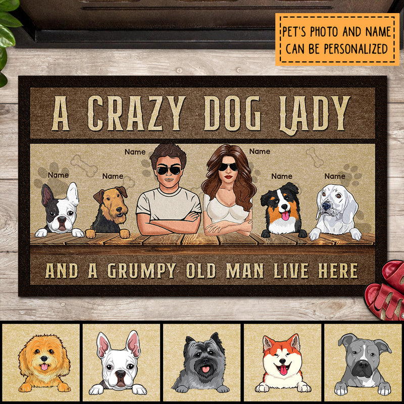 A Crazy Dog Lady And A Grumpy Old Man Live Here, Personalized Dog Breeds Doormat, Dog Lovers Gifts, Home Decor