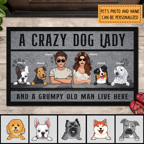 A Crazy Dog Lady And A Grumpy Old Man Live Here, Personalized Dog Breeds Doormat, Gifts For Dog Lovers, Home Decor