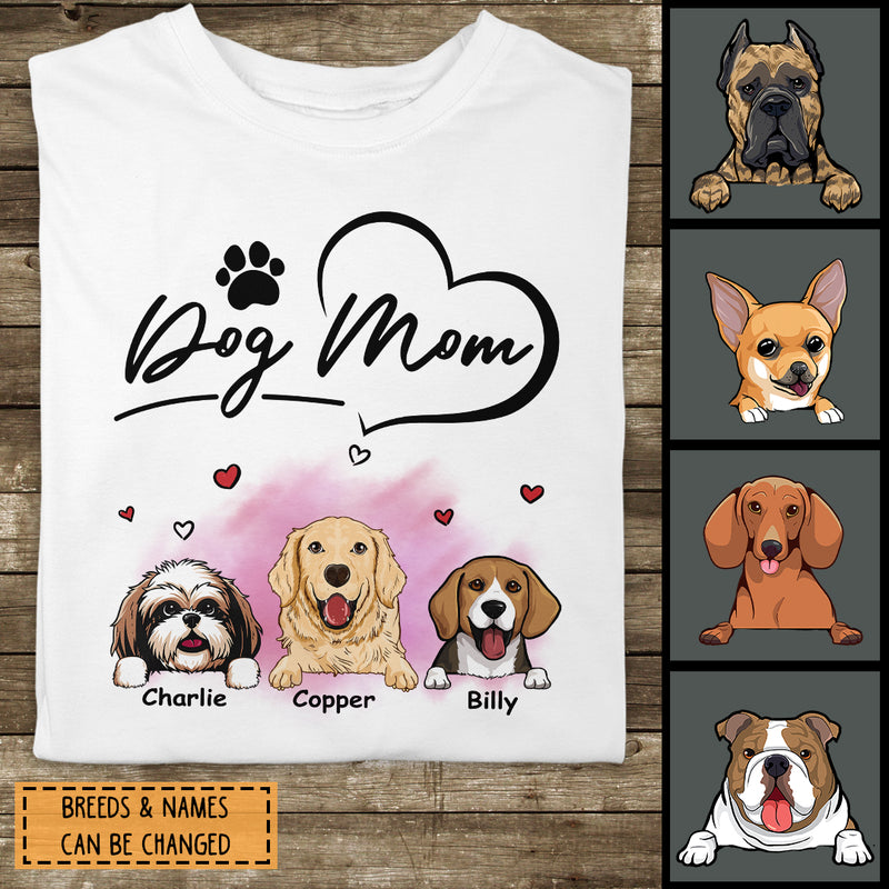 Personalized Dog Breeds T-shirt, Gifts For Dog Moms, Dog Mom & Heart T-shirt, Gifts For Mother's Day