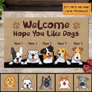 Welcome Hope You Like Dogs, Dog Peeking From Curtain, Personalized Dog Breeds Doormat, Home Decor, Dog Lovers Gifts