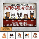 Metal Patio Bar & Grill Sign, Gifts For Pet Lovers, Good Drinks Good Food Good Times Personalized Family Sign