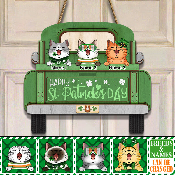 Happy St. Patrick's Day, Pet On Truck, Personalized Dog & Cat Door Sign, Front Door Decor, Pet Lovers Gifts