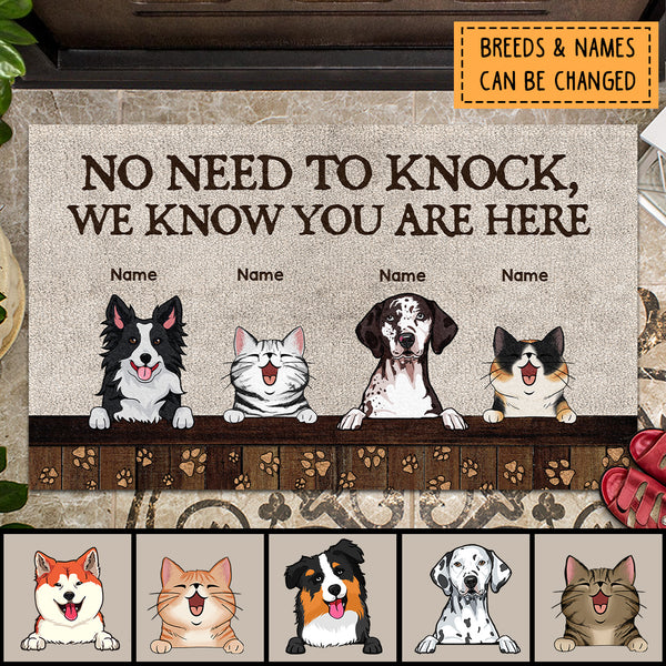No Need To Knock We Know You Are Here, Pawprint Doormat, Personalized Dog & Cat Doormat, Pet Lovers Gifts