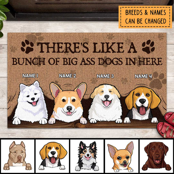 There's Like A Bunch Of Big Ass Dogs In Here, Dog Peeking From Curtain, Personalized Dog Breeds Doormat, Home Decor