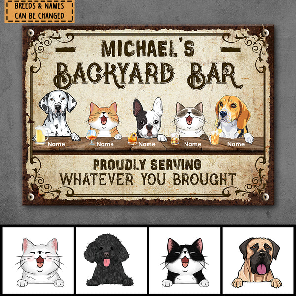 My Backyard Bar, Vintage Sign, Personalized Dog & Cat Metal Sign, Gifts For Pet Lovers, Bar Decor