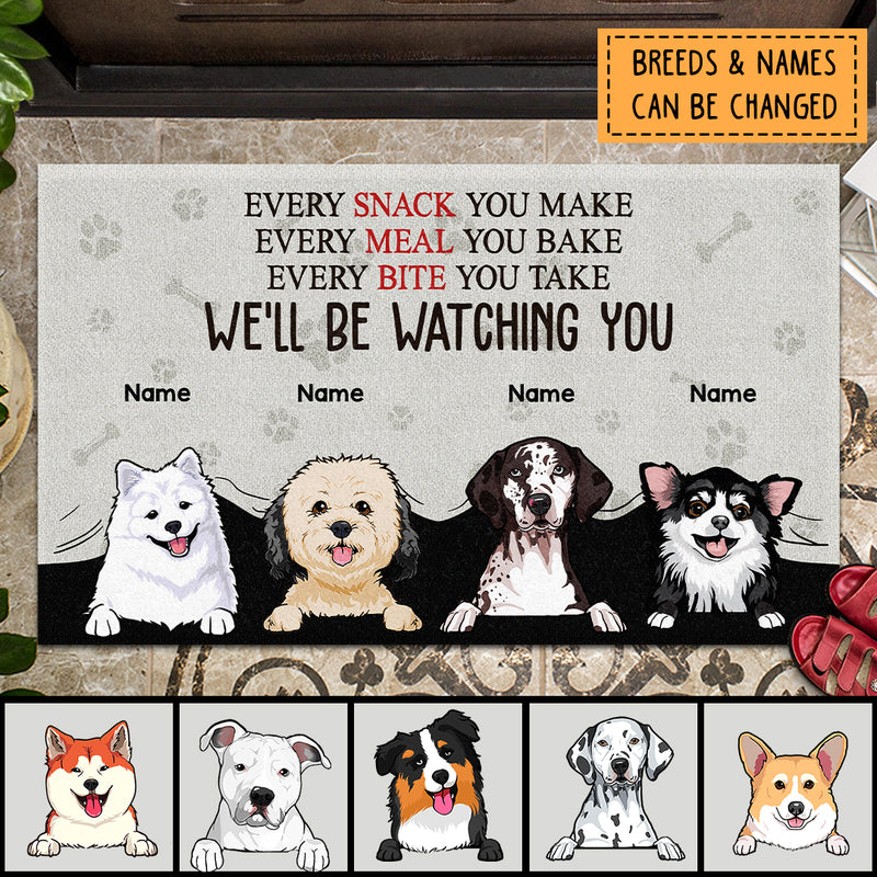 Every Bite You Take We'll Be Watching You, Funny Quote Doormat, Personalized Dog Breeds Doormat