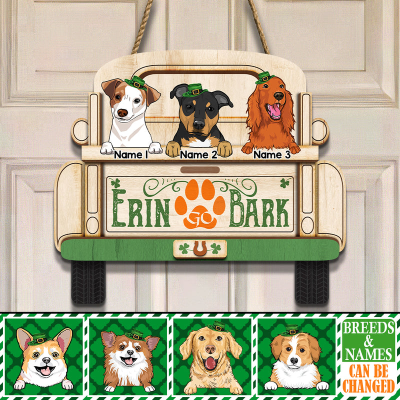 Erin Go Bark, Dog On Truck, Personalized Dog Breeds Door Sign, St. Patrick's Day Home Decor, Dog Lovers Gifts