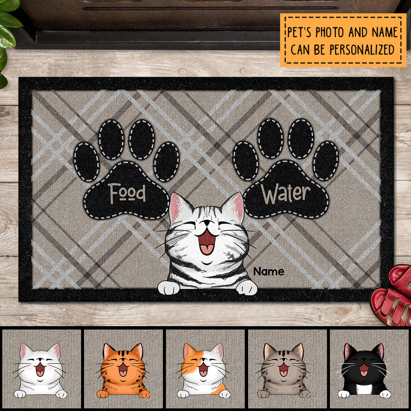 Food Or Water, Black Pawprints Doormat, Personalized Cat Breed Doormat, Gifts For Cat Lovers, Home Decor