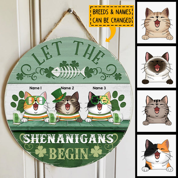 Let The Shenanigans Begin, Four-Leaf Clover Door Hanger, Personalized Cat Breeds Door Sign, Cat Lovers Gifts