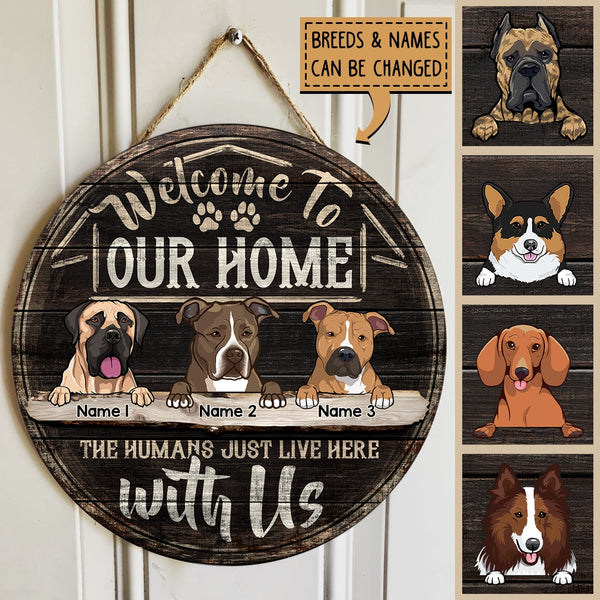Welcome To Our House, Welcome Wooden Door Hanger, Personalized Dog Breeds Door Sign, Gifts For Dog Lovers