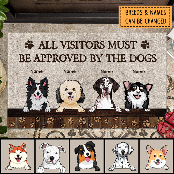All Visitors Must Be Approved By The Dogs, Pawprints Doormat, Personalized Dog Breeds Doormat, Gifts For Dog Lovers