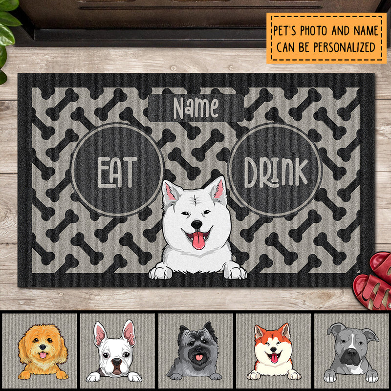 Eat Or Drink, Black Pawprints Doormat, Personalized Dog Breed Doormat, Gifts For Dog Lovers, Home Decor