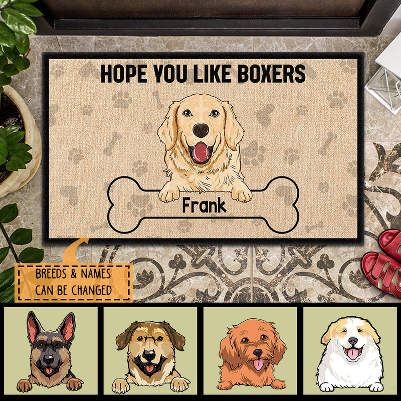 Hope You Like Boxers, Dog & Bone, Personalized Dog Breeds Doormat, Funny Gifts For Dog Lovers, Home Decor