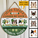 Irish Kisses & Shamrock Wishes, Four-Leaf Clover Door Hanger, Personalized Cat Breeds Door Sign, Cat Lovers Gifts