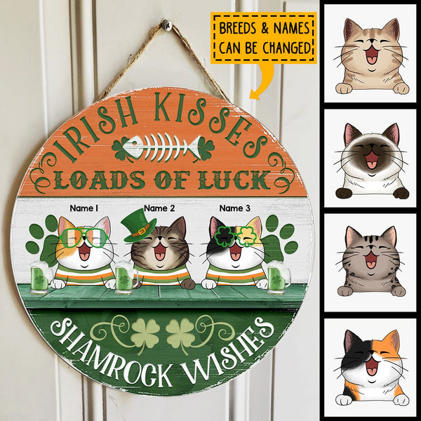 Irish Kisses & Shamrock Wishes, Four-Leaf Clover Door Hanger, Personalized Cat Breeds Door Sign, Cat Lovers Gifts