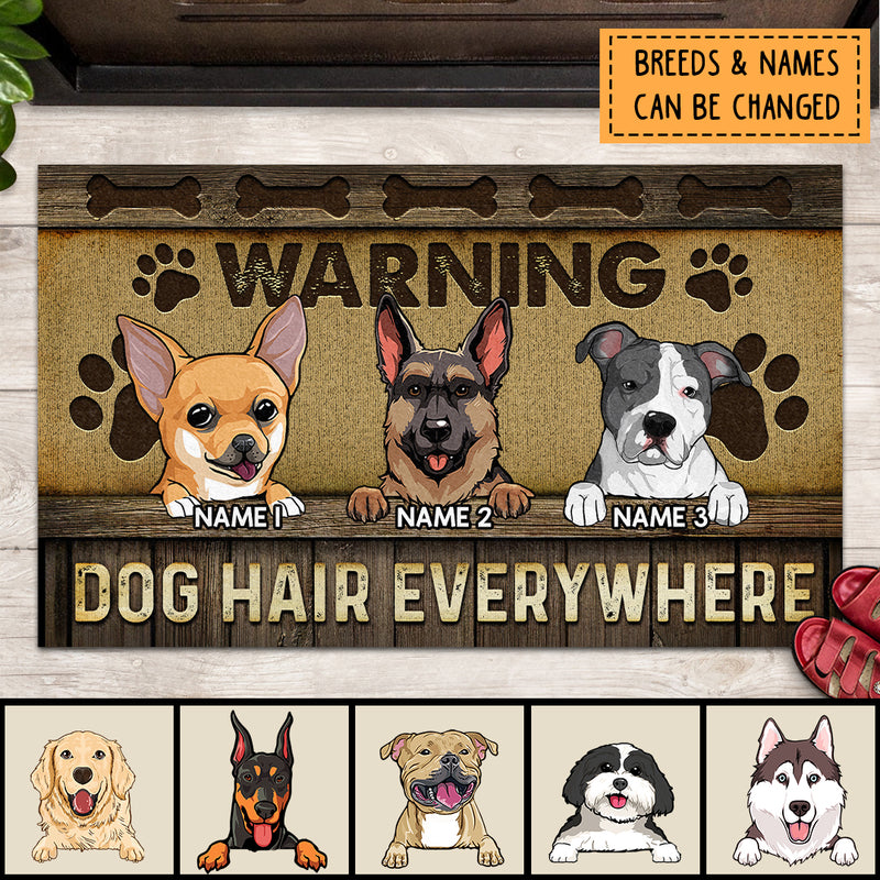 Warning Dog Hair Everywhere, Pawprints & Dog Bones Doormat, Personalized Dog Breeds Doormat