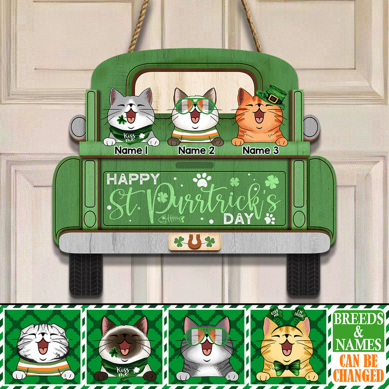 St. Patrick's Day, Wooden Door Sign, Irish Welcome Sign, Happy St. Purrtrick's Day, Personalized Gifts For Cat Lovers