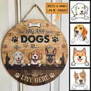 A Big Ass Dogs Lives Here, Dog & Beverage, Brown Wooden Door Hanger, Personalized Dog Breed Door Sign