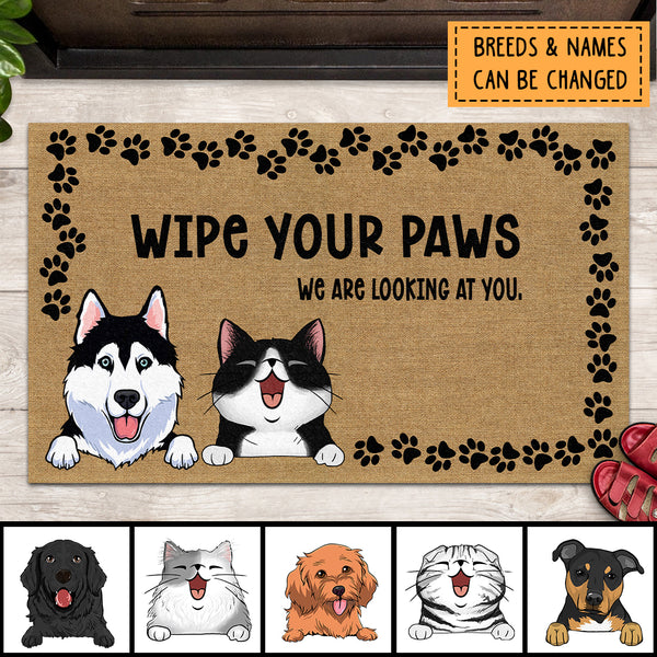 Wipe Your Paws We Are Looking At You, Pawprints Doormat, Personalized Dog & Cat Doormat, Gifts For Pet Lovers
