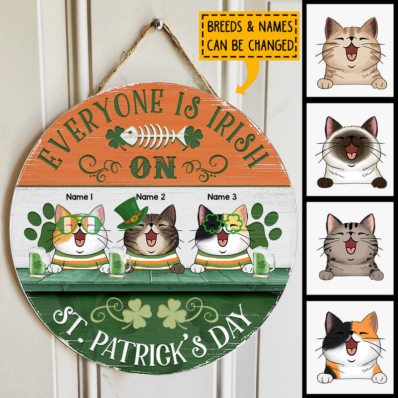 Everyone Is Irish On St. Patrick's Day, Four-Leaf Clover Sign, Personalized Cat Breeds Door Sign, Cat Lovers Gifts