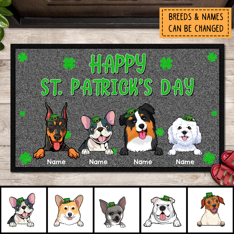 Happy St. Patrick's Day, Shamrock, Dark Doormat, Personalized Dog Breeds Doormat, Home Decor, Gifts For Dog Lovers