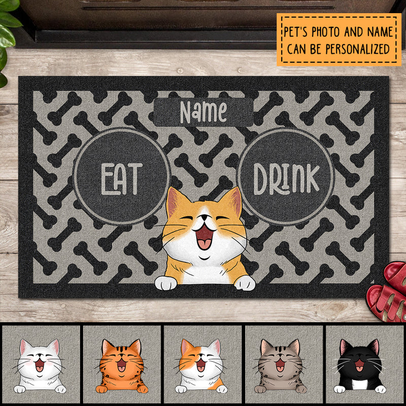 Eat Or Drink, Black Pawprints Doormat, Personalized Cat Breed Doormat, Gifts For Cat Lovers, Home Decor