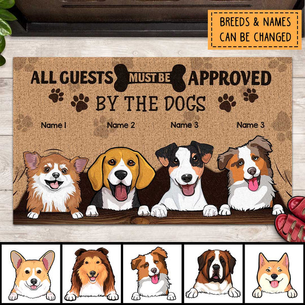All Guests Must Be Approved By The Dogs, Dog Peeking From Curtain Doormat, Personalized Dog Breeds Doormat