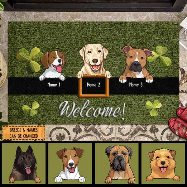 Welcome, Shamrock Doormat, Personalized Dog Breeds Doormat, St. Patrick Day Home Decor, Gifts For Dog Lovers