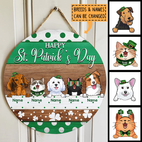 Happy St. Patrick's Day, Polka Dot & Shamrock, Personalized Dog & Cat Door Sign, Front Door Decor, Gifts For Pet Lovers
