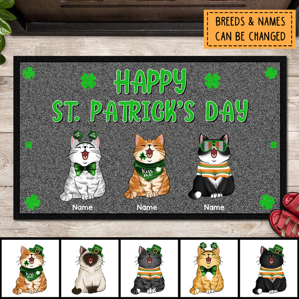 Happy St. Patrick's Day, Shamrock, Dark Doormat, Personalized Cat Breeds Doormat, Home Decor, Gifts For Cat Lovers