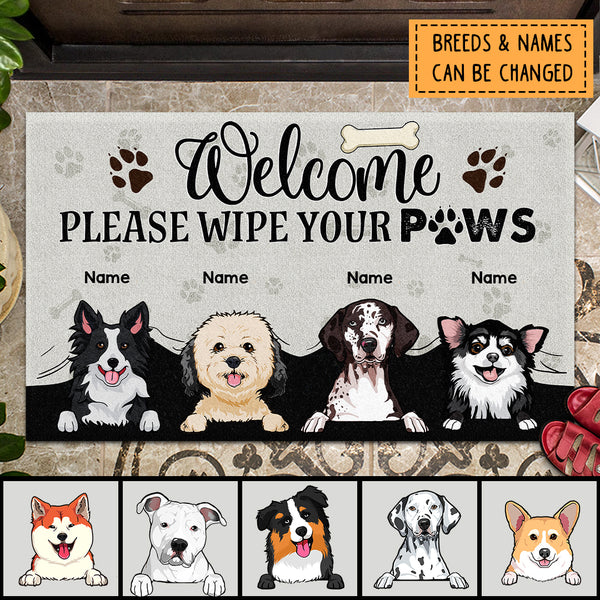 Welcome Please Wipe Your Paws, Dog Peeking From Curtain, Welcome Doormat, Personalized Dog Breeds Doormat